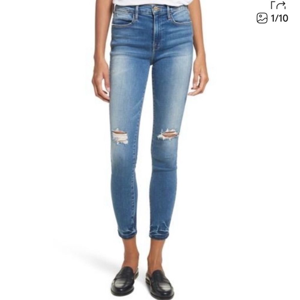 Frame Le High Skinny Jeans in Roman Denim Blue Distressed Size 25
